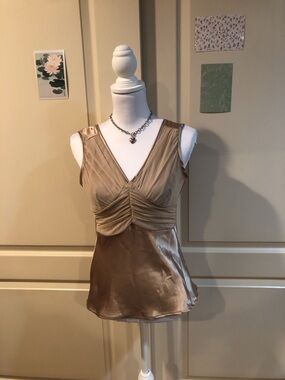 I.N. San Francisco Shimmery Taupe Satin V-Neck Ruched Camisole